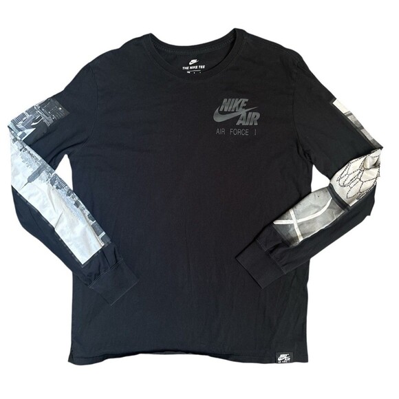Nike Air Force 1 Men’s Black Long Sleeve Basketball NYC Design Shirt Size Large - Picture 1 of 7